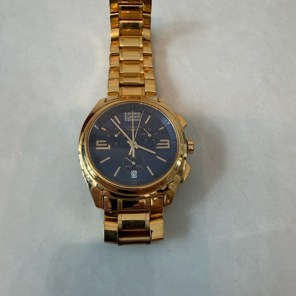 Longines Gold Tone Men's Chronograph Watch with Blue Dial